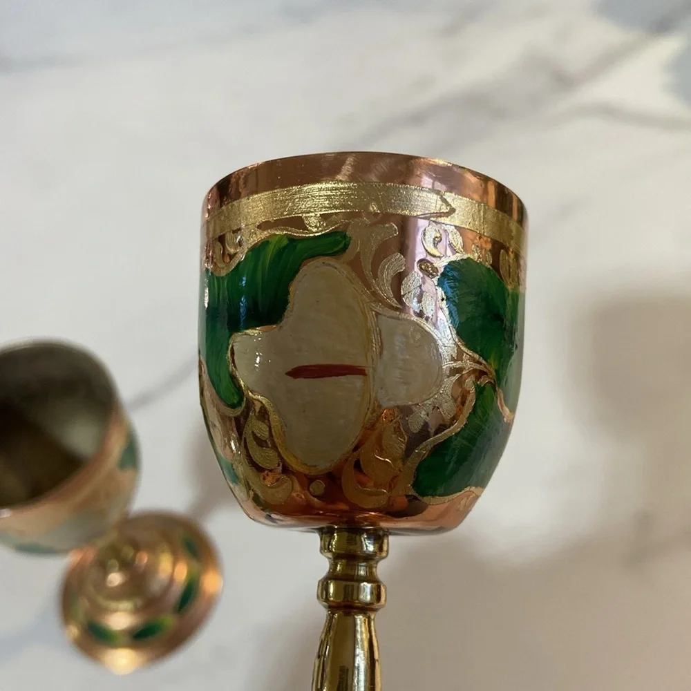 Shot Glasses 2Pcs Mini Copper Goblet Vintage Metal Wine Cup Retro Small Goblet